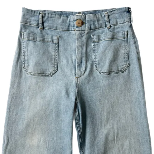 Maeve Anthropologie The Colette Crop Wide Leg High Rise Jeans Light Wash Size 31 - Image 3