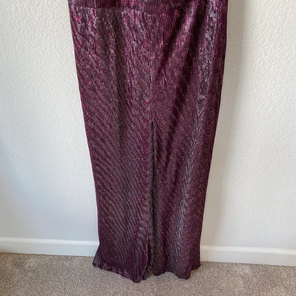 Lulu’s Glitter Girl Shiny Purple One Shoulder Jumpsuit Size M - Image 5
