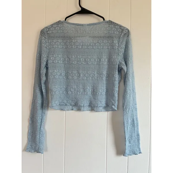 NWT BP. Nordstrom Light Blue Floral Lace Long Sleeve Crop‎ Top Size S - Image 6