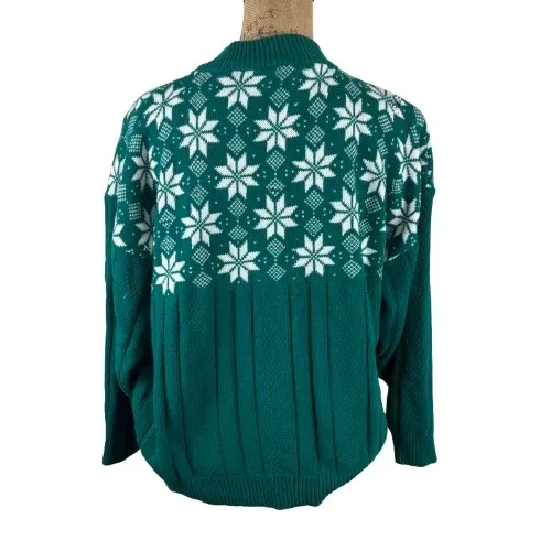 American Vintage Vintage‎ American Pride Mock Neck Christmas Sweater Green Snowflake Size Large - Image 3