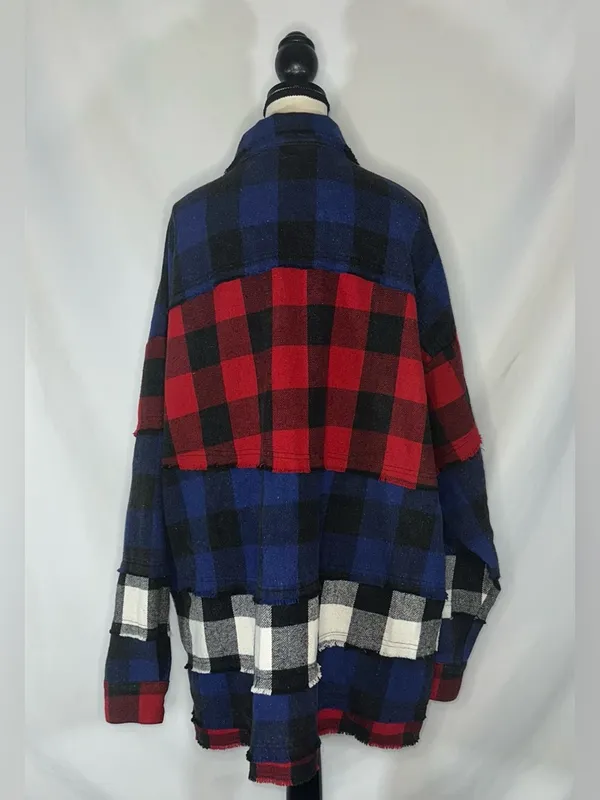 Oli & Hali Mixed Plaid Flannel Shacket Size Large Reworked Tiered Boho USA - Image 7