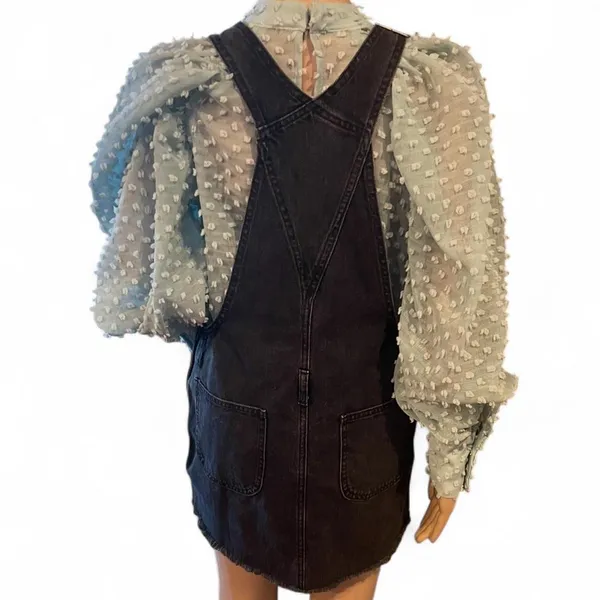 ASOS Black Denim Overall Dress Mini Skirt Size 4 Adj. Straps Boho Y2K EUC - Image 4