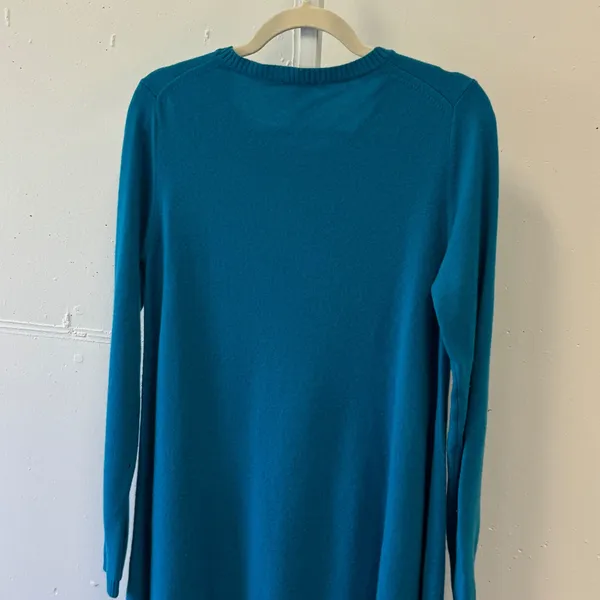 Uniqlo Cashmere Sweater Womens Large Teal Blue Crew Neck Tunic Knit 258-074172 - Image 5