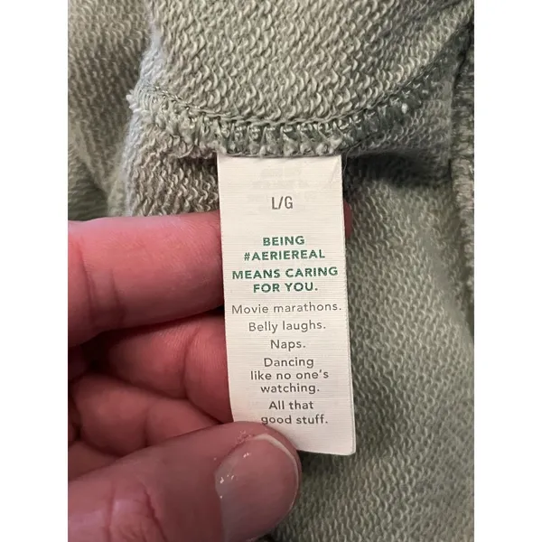 Aerie Hoodie Womens Large Green Full Zip Cropped Terry Cargo Pockets Sweatshirt - Image 9