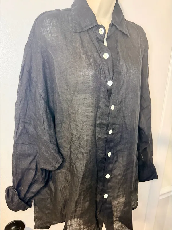 Vitamin A Eco Linen Oversized Collared Long Sleeve Shirt Black Women's Size S - Image 3