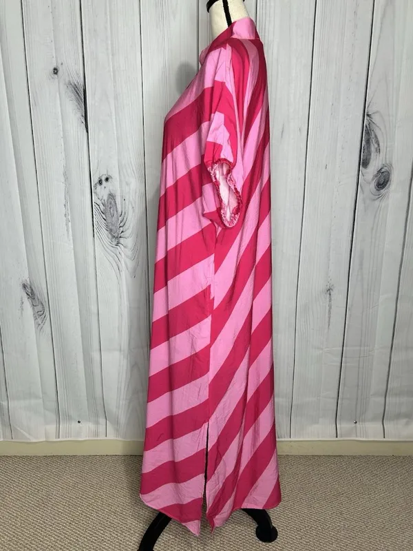 Entro Women’s Maxi Shirt Dress Sz S Diagonal Striped Collared Short Sleeve Pinks - Image 4