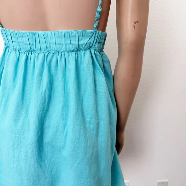 [Aerie] Blue Linen Blend Side Tie Elastic Waist V-Neck Low Back Mini Dress XXL - Image 8