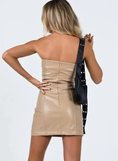 Princess Polly Faux Leather Beige Strapless Mini Dress - Image 2