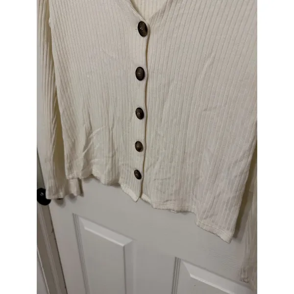 Reformation Jeans Ribbed V-Neck Cardigan Top Ivory White Long Sleeve‎ Small - Image 4