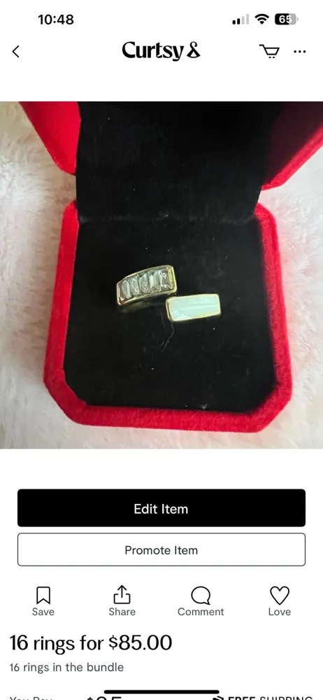 Gorgeous Golden Embellished Adjustable Statement Ring Size 7 - Image 4