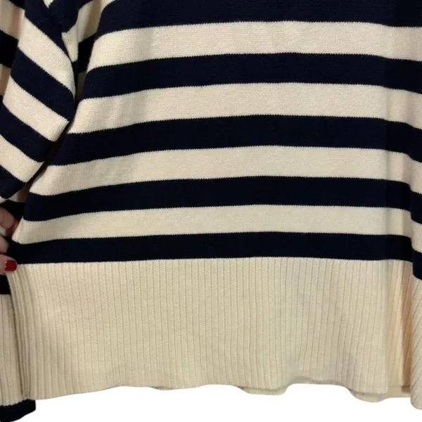 Zara Womens Medium Striped Turtleneck Sweater Cream Navy Long Sleeve Chunky Knit - Image 7