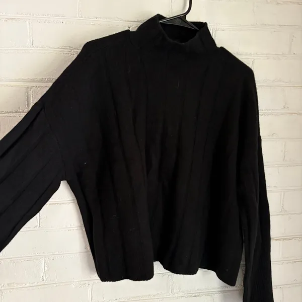 Madewell Small Black Wide Rib Knit Relaxed Mockneck Cashmere Wool Sweater - Image 3
