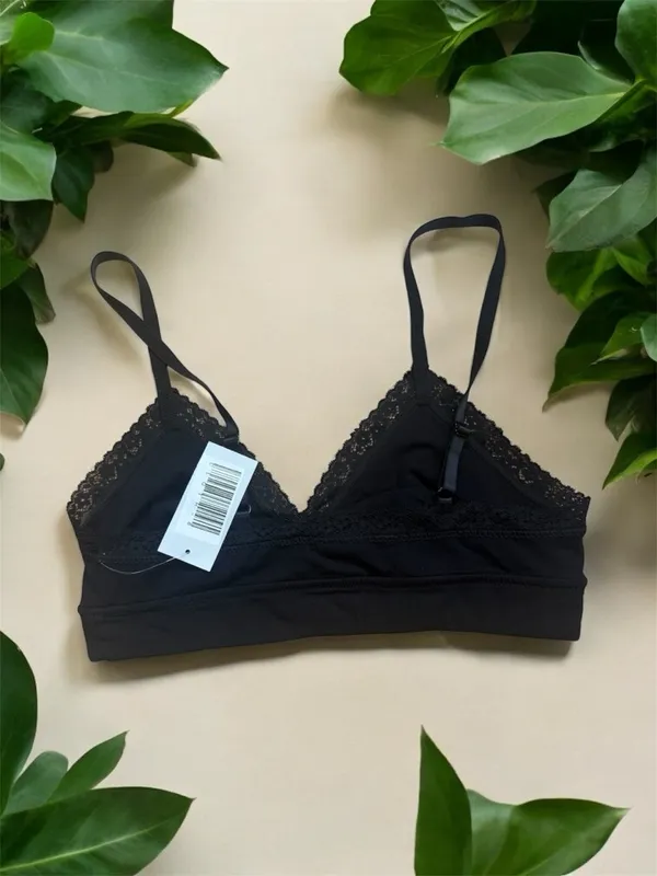 Jenni NWT On Repeat Wide Lace Trim Cotton Bralette Black Small - Image 3