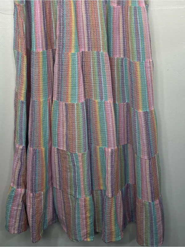 J. Crew Original Beach Wear Pastel Multicolor Striped Tiered below knee Dress - Image 3