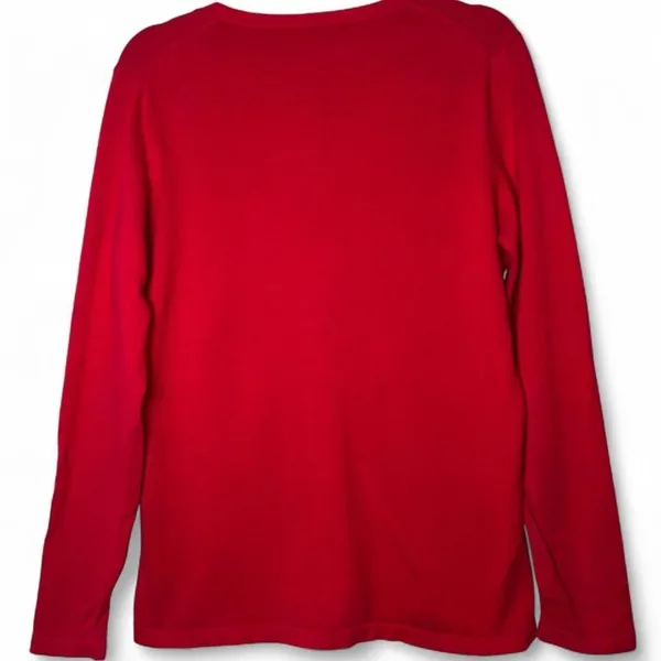 Y2K Tommy Hilfiger Red V-Neck Sweater Women's L 100% Cotton Tiny Logo Preppy - Image 5