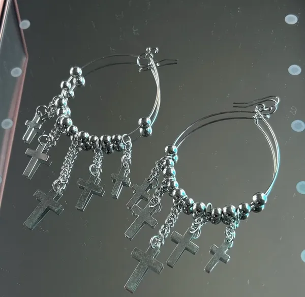 Allegro Stainless Steel Chained Cross with Beads Silver - Image 6