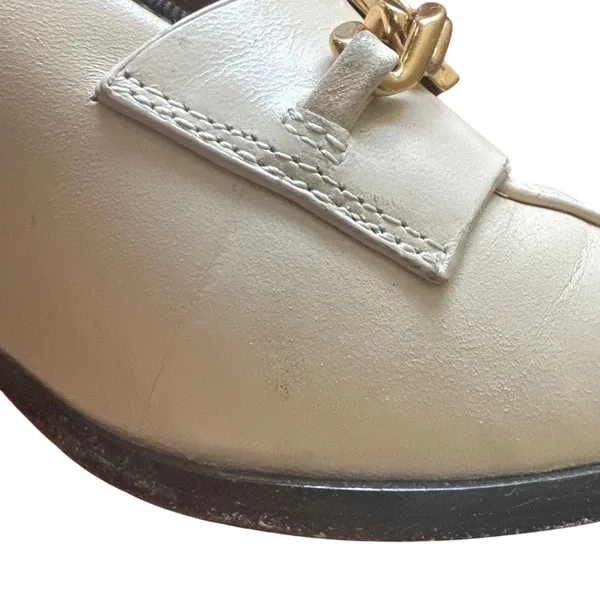 Tory Burch Perrine Heeled Loafers Cream Chain‎ Block Heel 7.5 - Image 10