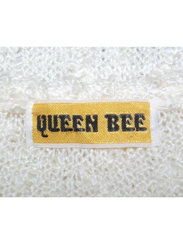 VTG 80's Queen Bee Oversized Ivory Sweater Size 44 US M Neutral Sleeveless Vest - Image 6