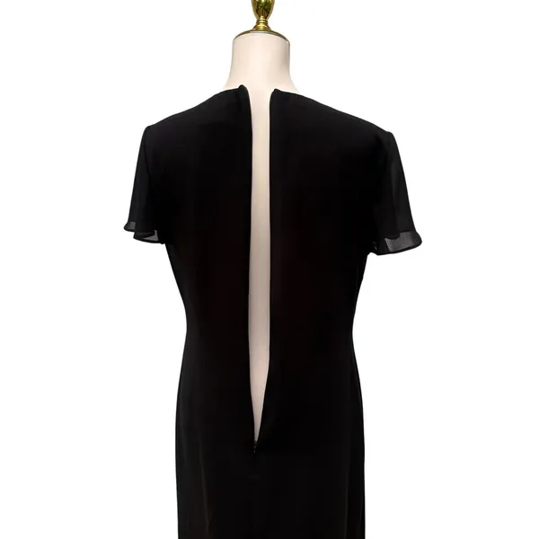 VTG 90s Elegant‎ Mock Jacket Sheath Dress 10 Black Beaded Floral Midi Modest - Image 7