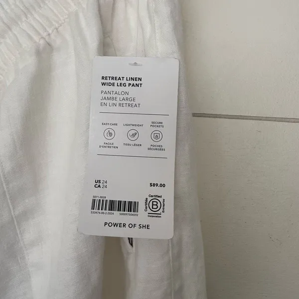 Athleta Women’s 24 White Retreat Wide Leg Linen Pants New - Image 2