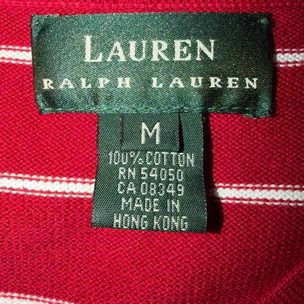 Ralph Lauren Red & White Striped V-Neck Lace-Up Sweater - Image 2
