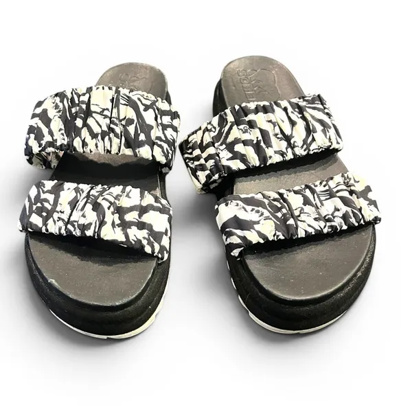 Sorel 7 women Roaming Two Strap Slide Sandals black white graphic print comfort - Image 2