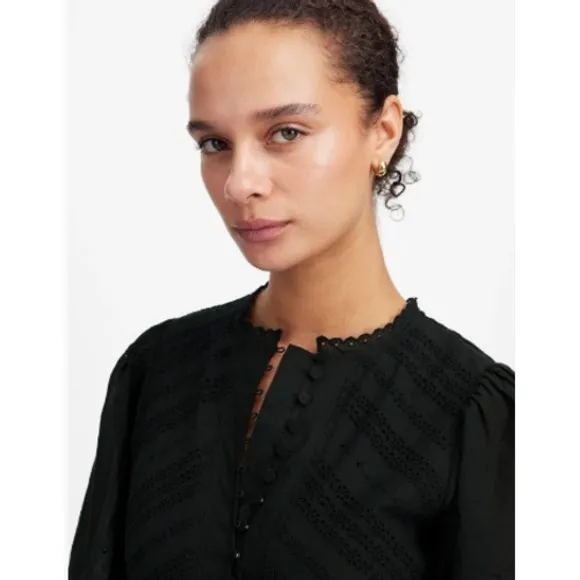 Madewell Dress Size 00 Black Eyelet Flutter‎ Sleeve Mini Cotton Sundress NU556 - Image 3
