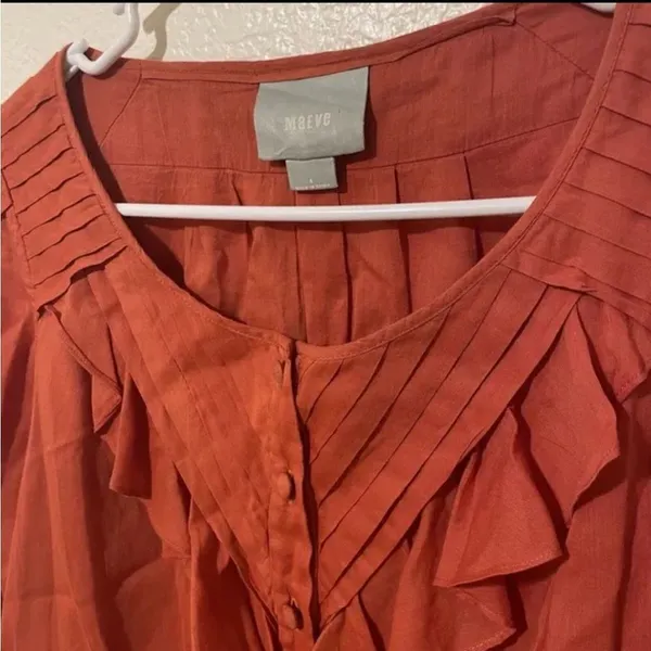 Maeve | Anthropologie Boho Nicoleta‎ Orange Ruffled Peasant Blouse size 4 - Image 5