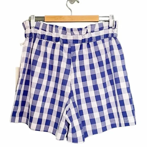 NWT Joie Gingham Shorts Blue & White Check Cotton Paper Bag Waist Size XL NEW - Image 2