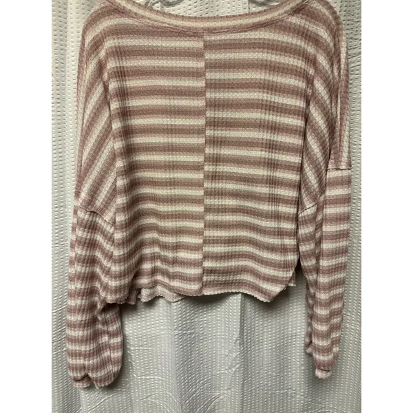 Peach Love California Women's Drop Shoulder Waffle Knit Oversized V‎ Neck Size M - Image 9