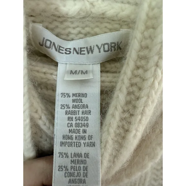 Jones New York Medium Cable Knit Merino‎ Wool Angora Turtleneck SweaterIvory Long Slv - Image 3