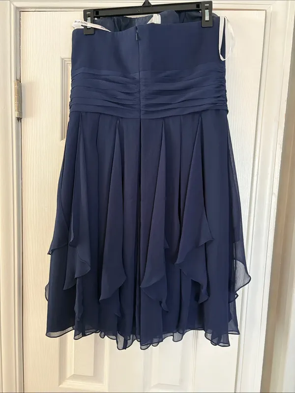 David's Bridal Marine Navy Chiffon Strapless Bridesmaid Dress F14169 Size 12 - Image 3