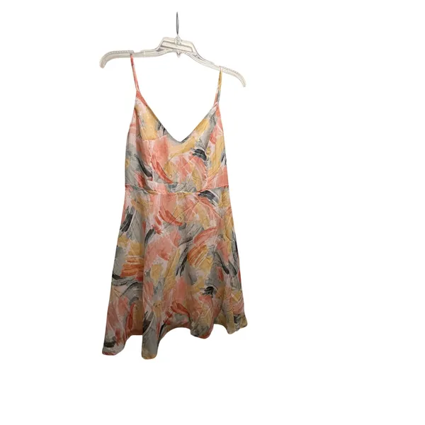 Lulus Peach Yellow Abstract Brushstroke Gold Pinstripe Mini Dress Small‎ - Image 2