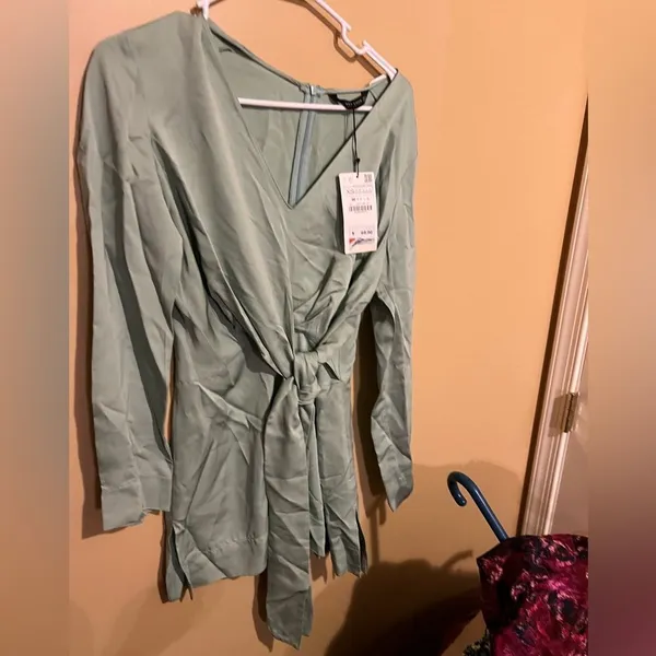 NWT Zara satin effect light green‎ mint mini dress xs - Image 3
