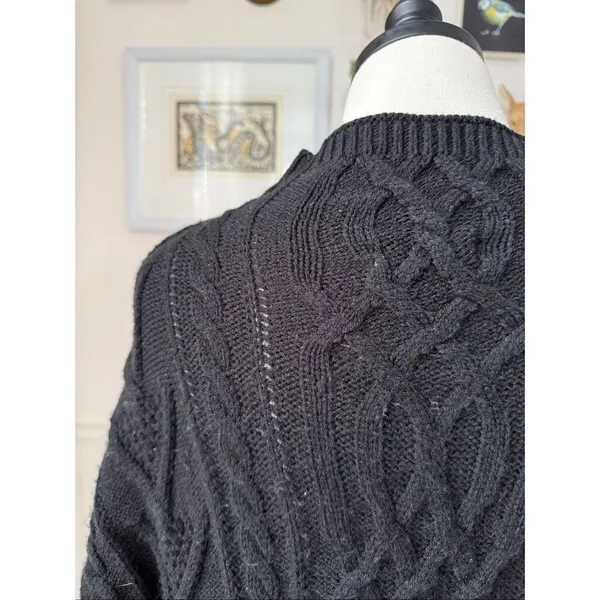 New York & Co Black Fisherman Knit Funnel Neck Boxy Sweater L - Image 8