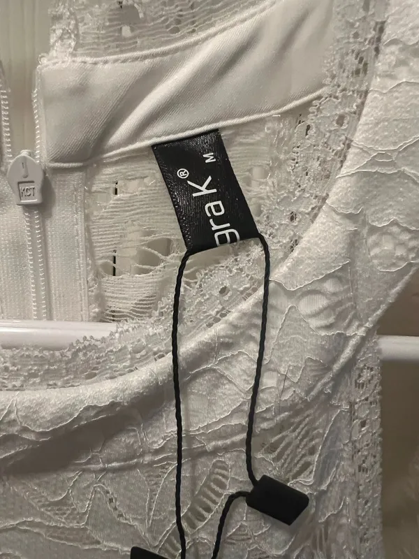 Women’s Gorgeous Allegra K White Satin Lace Med/ Length Dress Size M NWT - Image 2