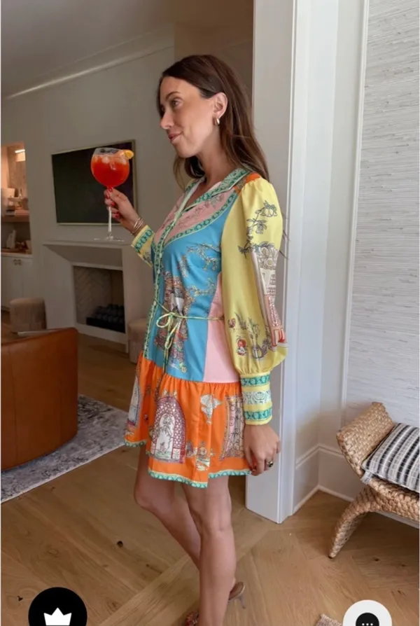 Vestique Vibrant Multicolor Printed Long Sleeve Mini Italian Villa Dress ✨ - Image 3
