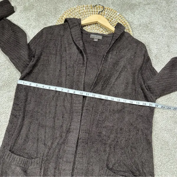 Barefoot Dreams CozyChic Lite Relaxed Hooded Cardigan Open Front Pockets Brown L - Image 11
