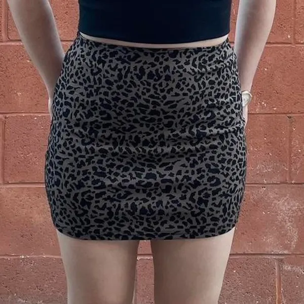 Brown Black Leopard Bodycon Mini Skirt - Image 3