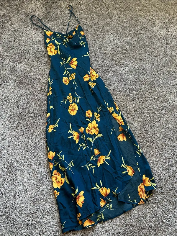 Astr Floral Midi Slip Dress in Teal and Yellow - Image 2