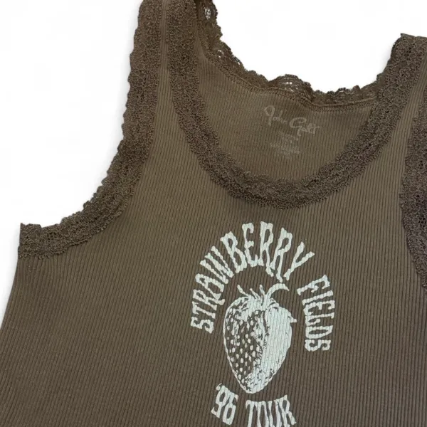 Brandy melville brown ribbed lace trim strawberry fields tank top - Image 2
