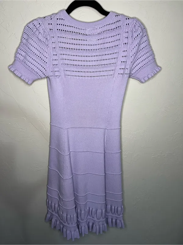 Maeve by Anthropologie Promenade Pointelle Purple Knit Ruffle Sweater Dress - Image 8