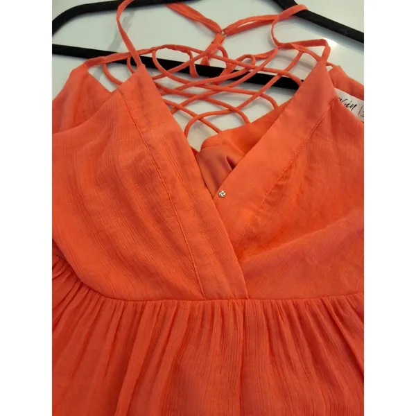 New In Wrinkly Fabric Style Orange Cotton Babydoll Strappy Size L Dress NEW - Image 7