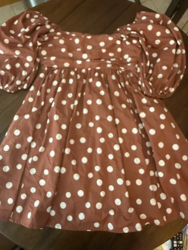 NWT Abercrombie & Fitch Small Brown and White Polka Dot Puff Sleeve Mini Dress - Image 2