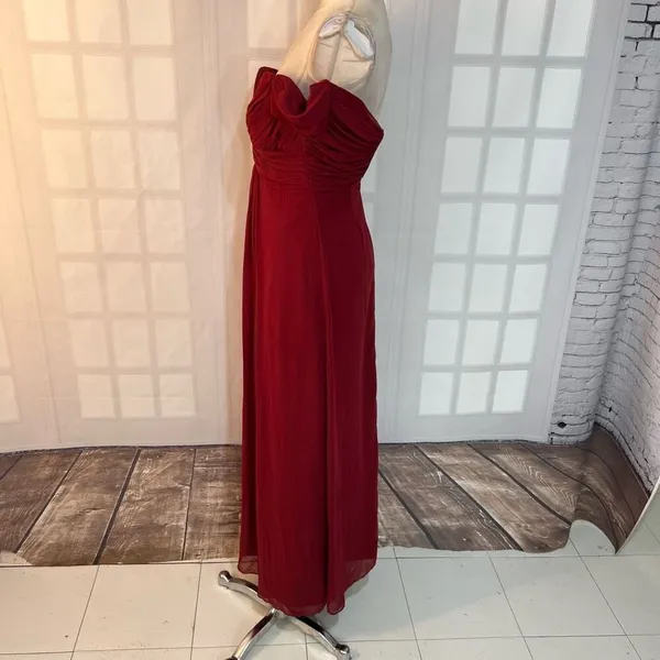 Dessy Collection 2844 Burgundy Off The Shoulder Chiffon Bridesmaid Dress Size 0 - Image 8