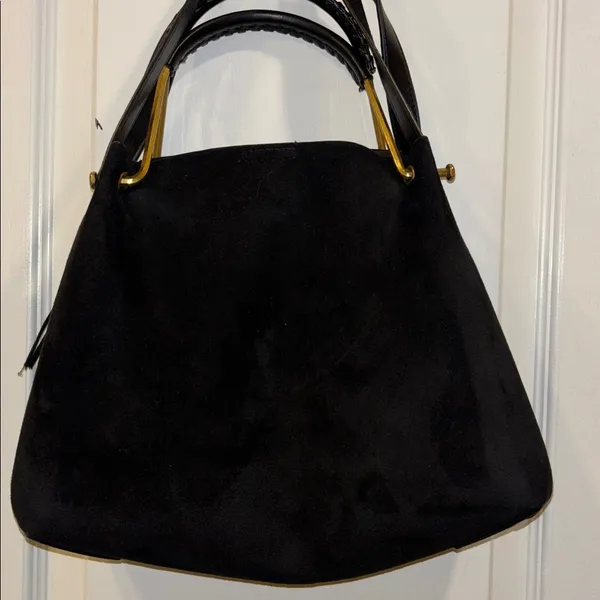 House Of Harlow 1960 Black Suede Bag W/ Shoulder Strap Gold/Brass Toned Handle - Image 5