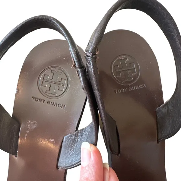 Tory Burch Emori Slingback Sandals‎ Wood Lucite Heel 8.5 - Image 6