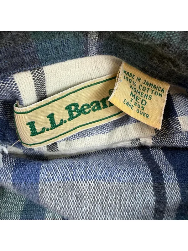 Vintage L.L. Bean Plaid Flannel Shirt Green Blue Chamois Button Up Womens Medium - Image 4