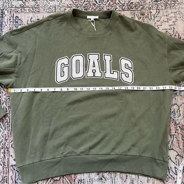 Z Supply NWT Olive Green 'GOALS' Oversized Crewneck Sweatshirt Size Medium - Image 10