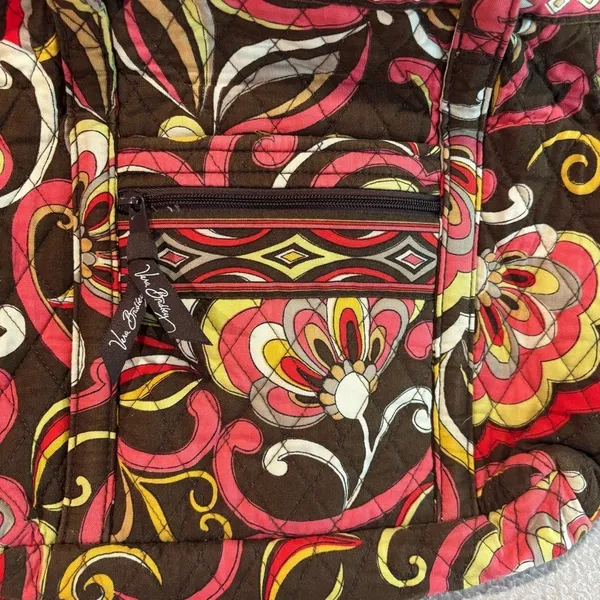Vera Bradley‎ Brown Pink Quilted Tote Bag Floral Print Travel Shoulder Bag - Image 4